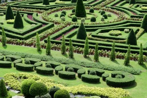 Garden path with topiary landscape Stock Photos