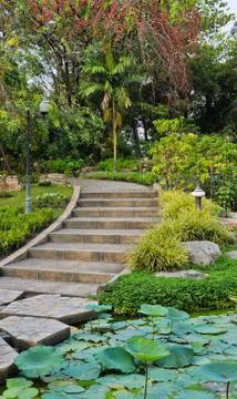 Garden with pathway Stock Photos