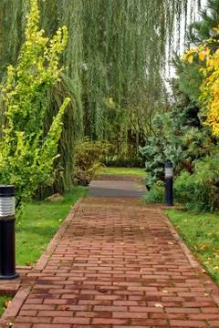 Garden paving path in the backyard Stock Photos