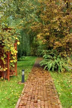 Garden paving path in the backyard Stock Photos