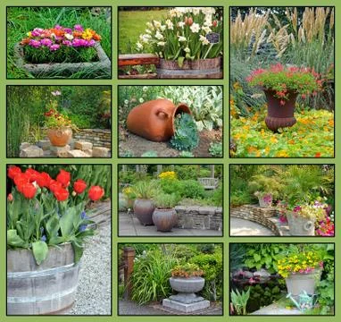 Garden planter collage Stock Photos