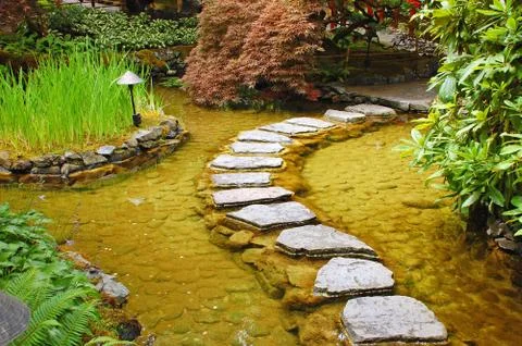 Garden pond path Stock Photos