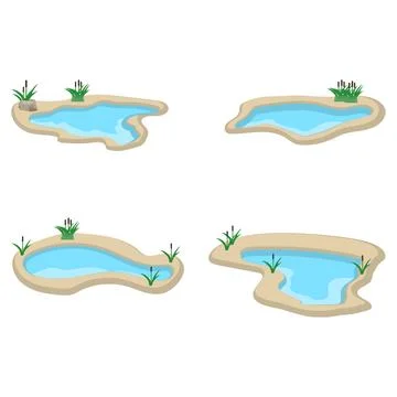 Garden pond vector icon set with landscape design small lakes pools 库存插图