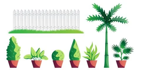 Garden pot plants and elements, decorative Stock Illustration