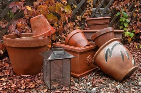 Garden pots in fall Stock-Fotos