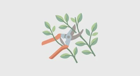 Garden pruning tool cutting fresh leafy branch concept of plant care landsc.. Stock Illustration