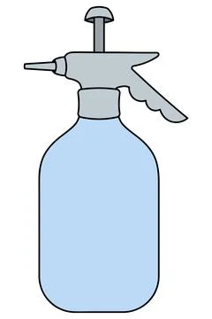 Garden pump sprayer. Blue container with water for spraying plants Vector. Stock Illustration
