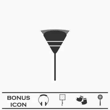 Garden rake icon flat. Stock Illustration