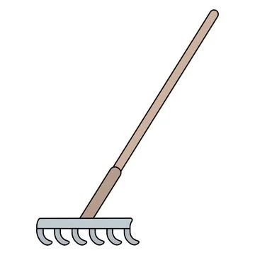 Garden rake. A tool for leveling the ground and removing weeds with a long. Stock Illustration