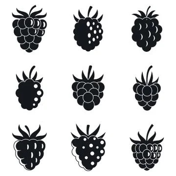 Garden raspberry icons set, simple style Illustrazione stock