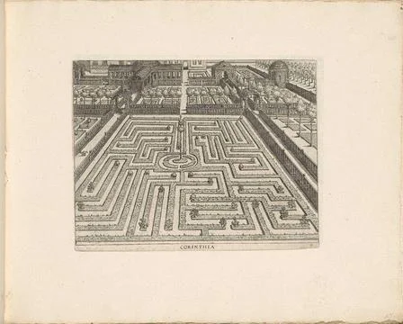 Garden with a rectangular ground floor with a circular compartment with a ... Stock Photos