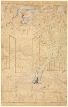 Garden Scene with a Master Instructing a Student in a Pavilion, c. 1570-159.. Stock Illustration