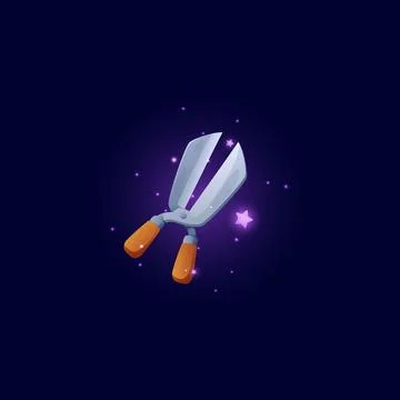 Garden scissors with magic glow 3D icon realistic vector illustration isolated. Stock Illustration