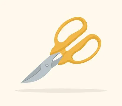 Garden scissors with a plastic yellow handle on a beige background Stock Illustration