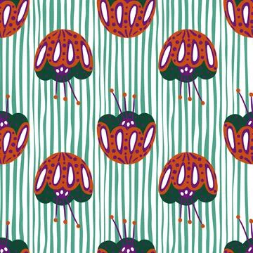 Garden seamless botany pattern with red folk flower buds elements print. Gree Illustrazione stock