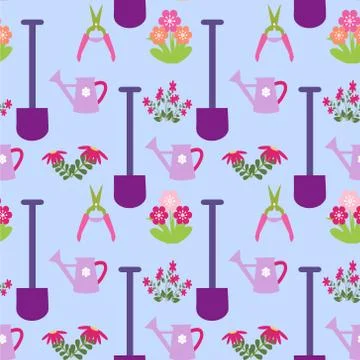 Garden Seamless Pattern with Gardening tools Stock Illustration
