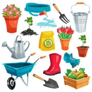Garden Set With Sprout And Inventory Stock Illustration