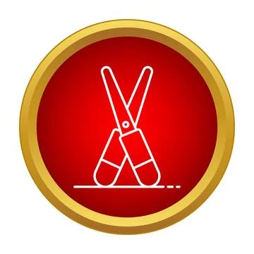 Garden shears outline inside a red circle with gold border Stock Illustration