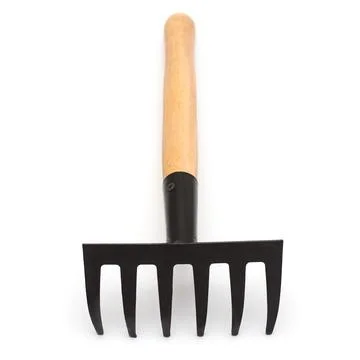 Garden small rake for garden work isolated on white background. Flat lay, t.. Photos