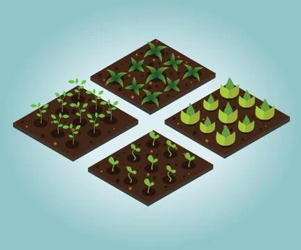 Garden in spring. Isometric icon set. Vector illustration Stock Illustration