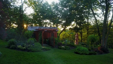Garden at Sunset - Drone Stock Footage 95682801