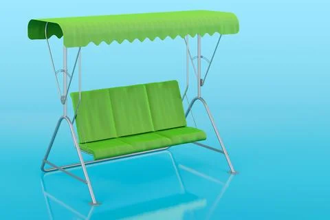 Garden swing with canopy on blue background, 3D rendering Stockillustratie