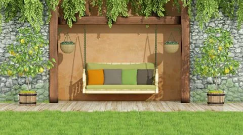 Garden with swing Stock Illustration