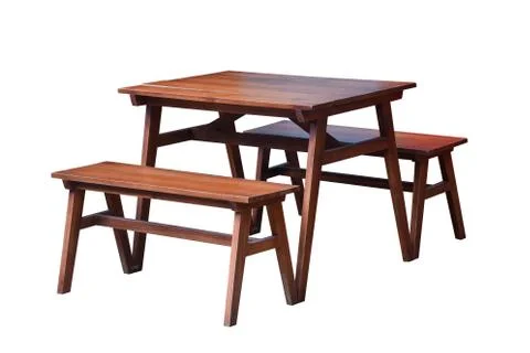 Garden table set with benches Stock Photos