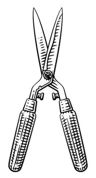 Garden Tool Hedge Trimmers Pruning Shears Woodcut Illustrazione stock