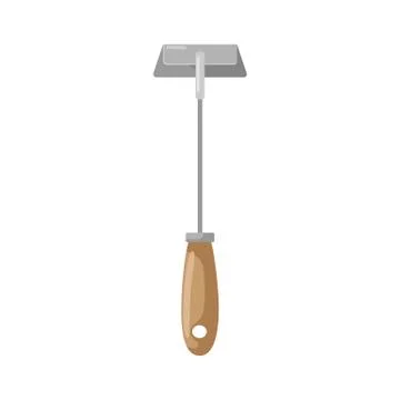 Garden tool hoe on white background isolated. Metal hoe with wooden hand in s Stock Illustration
