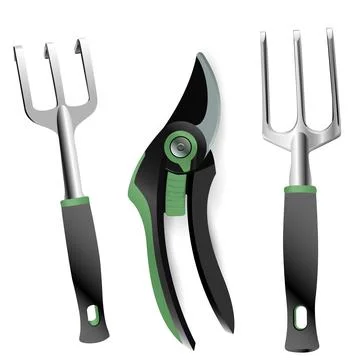 Garden tool set, vector illustration, fork, rake Stock Illustration