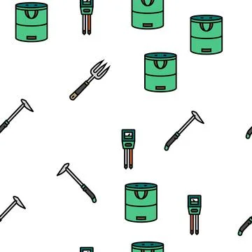 Garden tool shovel rake vector seamless pattern Stock Illustration
