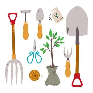 Garden tool, vector garden tool, rake or shovel,scissors, seedling, seed ga.. Illustration