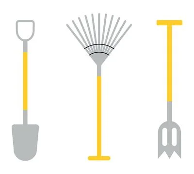 Garden tools. Farming work instruments. Agricultural metal rake. Plants cul.. Stock Illustration