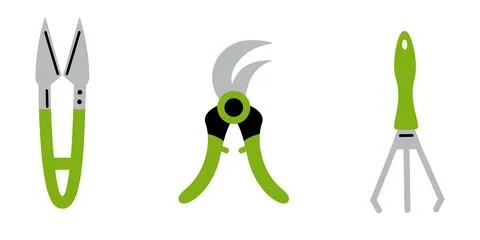 Garden tools. Farming work instruments. Gardening equipment. Small rake and.. Stock Illustration