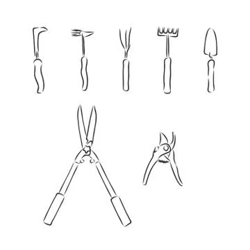 Garden tools. garden tools set vector sketch illustration Stock Illustration