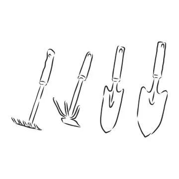 Garden tools. garden tools set vector sketch illustration Stock Illustration