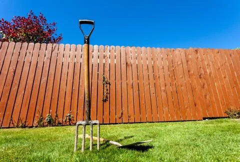 Garden tools on grass Stock Photos