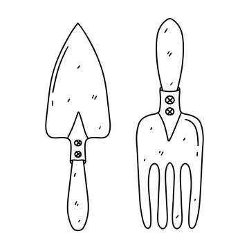Garden tools in hand drawn doodle style. Vector illustration isolated on wh.. Stock Illustration