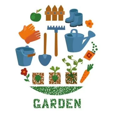 Garden tools icon set Stock Illustration