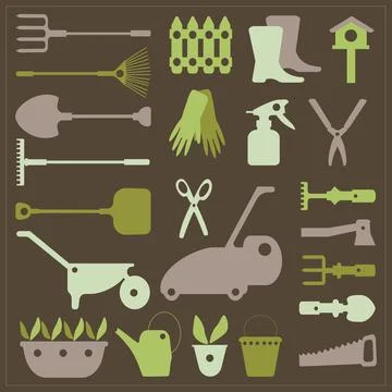 Garden tools. Icons set . Vector Illustration. Stock Illustration