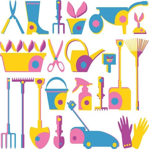 Garden tools. Icons set . Vector Illustration. Stock Illustration