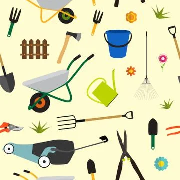 Garden Tools, Instruments Flat Icon Collection Set. Shovel, buck Stock Illustration