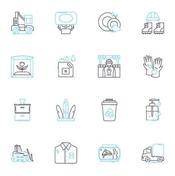 Garden tools linear icons set. Spade, Hoe, Pruner, Shears, Rake, Trowel, Shovel Stock Illustration