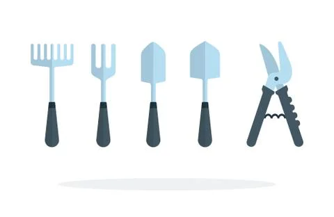 Garden tools in a row flat isolated Stock Illustration
