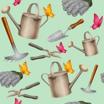 Garden tools seamless pattern Illustrazione stock