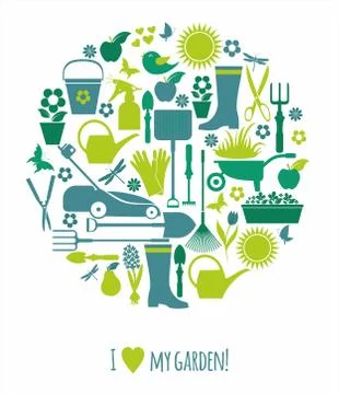 Garden tools set icons in circle on white illustration for your design Stock Illustration