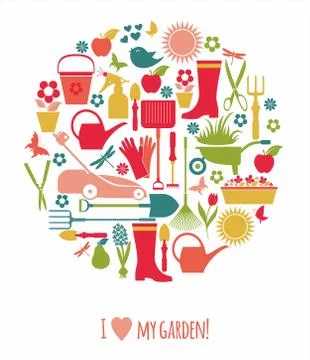 Garden tools set icons in circle on white illustration for your design Stock Illustration