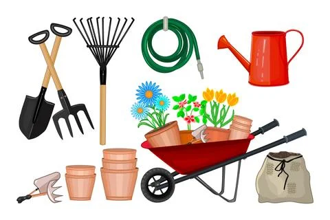 Garden tools set isolated on white background. Gardening tools. Stock Illustration