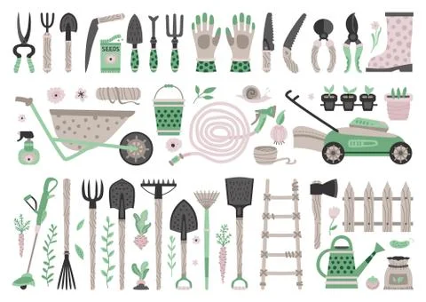 Garden tools set. Vector flat gardening equipment Stock Illustration